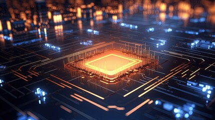 Aufkleber - 3D Rendering of digital binary data on microchip with glow circuit board background. Concept of for deep machine learning, crypto currency, hi tech product uses. Big data visualization, cpu processing
