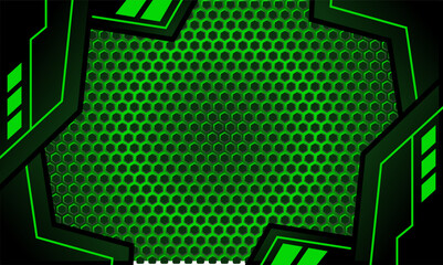 modern green gaming background with hexagon pattern.  Abstract black and green polygon with green glow lines