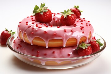 Strawberry-filled donut with sweet strawberry glaze and a luscious, fruity filling, Generative AI