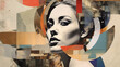 Pop art collage 1960s with beautiful abstract woman. Fashionable design with colorful background. Surreal Abstract Geometry. female lips and thoughts. Abstract collage.
