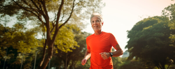 Wall Mural - Fitness, workout, sport, lifestyle concept. Middle-aged man running in the city