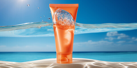 Poster - A clear gel sunscreen with the bubbles protecting