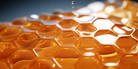 Canvas Print - Close-up of a transparent liquid cosmetic product in the form of a honeycomb.