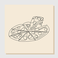 Wall Mural - Continuous single line sketch drawing art of delicious whole cheese pizza. Vector illustration one line of restaurant menu fast food