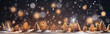 canvas print picture - Weihnachtliche Lebkuchenszene im Schnee, Bokeh Lichter