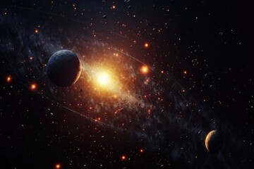 Poster - A group of planets in a galaxy with stars. Suitable for space exploration and astronomy-themed projects.