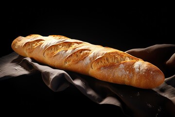 Aufkleber - A picture of a long loaf of bread sitting on a cloth. This image can be used to depict freshly baked bread or as a representation of a homemade meal.