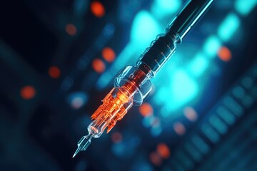 Aufkleber - A close-up photograph of a needle with a soft light in the background. This image can be used to represent precision, focus, or medical themes.