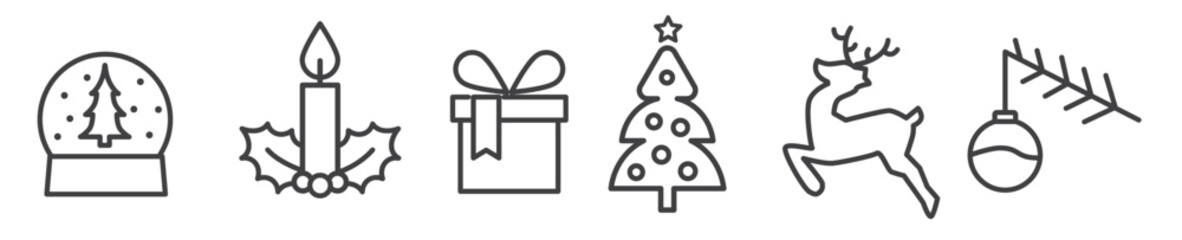 Wall Mural - Christmas symbols and thin line outline icons. Set of Winter Holiday editable vector icons