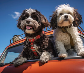 Two dogs in a car