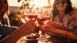 © Steffen Kögler - Friends drink wine from wine glasses in summer and toast together - theme wine tasting, socializing and alcohol