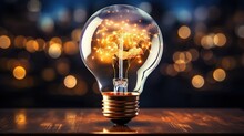 Novative Concept Of A Glowing Brain Inside A Light Bulb, Symbolizing Creativity And Intelligence, Perfect For Tech And Science Projects, Generative Ai