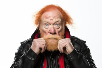 Aufkleber - A picture of a man with a beard wearing a leather jacket. This versatile image can be used to depict a rugged and stylish individual in various contexts.