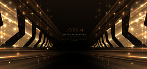 Poster - elegant golden arrow diagonal glowing with lighting effect sparkle on black background. template pre