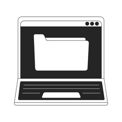 Poster - Folder on laptop screen flat monochrome isolated vector object. Storage. Editable black and white line art drawing. Simple outline spot illustration for web graphic design