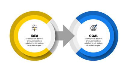 infographic template. 2 circles with arrow and icons