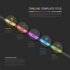 Poster - Five dark semitransparent circles diagonal timeline process infographic