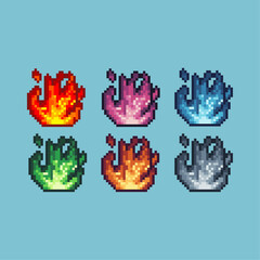 Poster - Pixel art sets of fire with variation color item asset. Simple bits of fire on pixelated style. 8bits perfect for game asset or design asset element for your game design asset.
