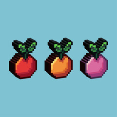 Fototapete - Isometric Pixel art 3d fruit food of for items asset. Fruit food on pixelated style.8bits perfect for game asset or design asset element for your game design asset.