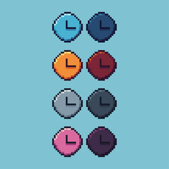 Fototapete - Pixel art sets of gold clock with variation color item asset. Simple bits of clock on pixelated style. 8bits perfect for game asset or design asset element for your game design asset.