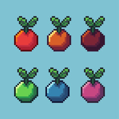 Fototapete - Pixel art sets of fruit food with variation color item asset. Simple bits of fruit food on pixelated style. 8bits perfect for game asset or design asset element for your game design asset.