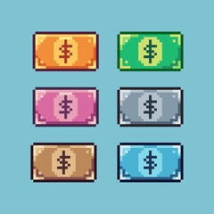 Poster - Pixel art sets of business paper money with variation color item asset. Simple bits of money paper on pixelated style. 8bits perfect for game asset or design asset element for your game design asset.