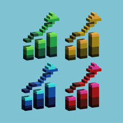 Fototapete - Isometric Pixel art 3d of business graph for items asset.  Business graph up on pixelated style.8bits perfect for game asset or design asset element for your game design asset.