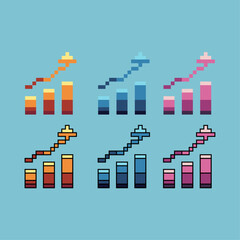 Fototapete - Pixel art sets of business graph with variation color item asset. Simple bits of profit business up on pixelated style. 8bits perfect for game asset or design asset element for your game design asset.