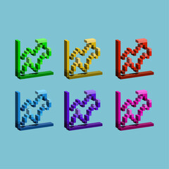 Fototapete - Isometric Pixel art 3d of business arrow up graph for items asset.Business graphic profit on pixelated style.8bits perfect for game asset or design asset element for your game design asset.