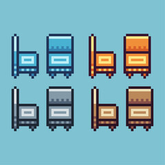 Fototapete - Pixel art sets of chair with variation color item asset. Simple bits of chair decoration interior on pixelated style. 8bits perfect for game asset or design asset element for your game design asset.