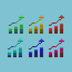 Fototapete - Pixel art sets of business graph with variation color item asset. Simple bits of profit business up on pixelated style. 8bits perfect for game asset or design asset element for your game design asset.