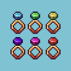 Poster - Pixel art sets of rings with variation color item asset. Simple bits of rings jewelry on pixelated style. 8bits perfect for game asset or design asset element for your game design asset.
