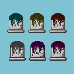 Poster - Pixel art sets of rip grave with variation color item asset. Simple bits of halloween grave on pixelated style. 8bits perfect for game asset or design asset element for your game design asset.