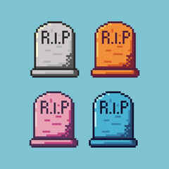 Poster - Pixel art sets of rip grave with variation color item asset. Simple bits of halloween grave on pixelated style. 8bits perfect for game asset or design asset element for your game design asset.