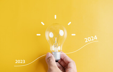 Poster - Idea creative progress from 2023 to 2024 to countdown merry christmas and happy new year, Planning and challenge strategy in new year 2024 Concept.