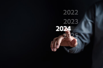 Poster - Selective Starting Happy New year 2024 and countdown merry christmas and happy new year, Planning and challenge strategy in new year 2024 Concept.