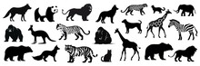 Set Of Silhouettes Of Various Black Animals. Vector Illustration
