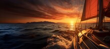 Sunset View From A Yacht On The Open Sea Banner Generative AI