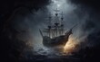 The Phantom Ship's Journey Through a Murky Ocean