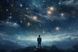 © juliars - Astronomer man planet starry sky night. Nature child. Generate Ai
