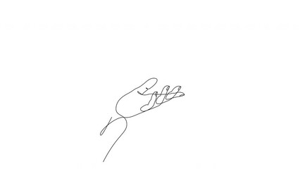 Wall Mural - self drawing animation of hand with light bulb drawn by continuous one line. single line concept of 