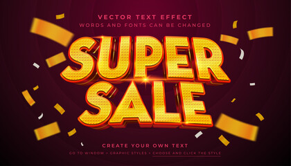 Wall Mural - vector editable 3d super sale text effect. mega promotion shiny graphic style on abstract confetti b