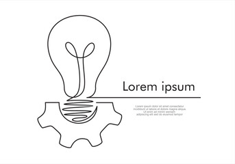 Poster - Continuous line drawing of Lightbulb with cogwheel on white isolated background. Idea business concept.