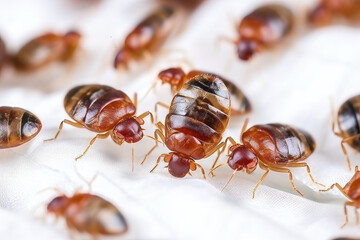 Wall Mural - An infestation of bed bugs on white fabric