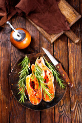 Canvas Print - Delicious cooked salmon fish fillets on plate