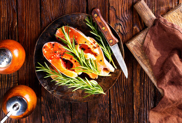 Wall Mural - Delicious cooked salmon fish fillets on plate