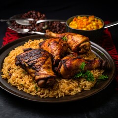 Wall Mural - grilled chicken wings with rice generated by AI