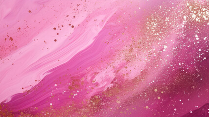 Poster - Abstract pink background with golden glittering confetti.