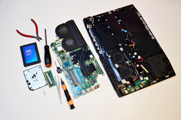 Fototapete - Top view. Notebook computer motherboard, motherboard and circuit repair.