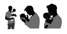 Dad And Newborn Baby Silhouette, Father Holding Baby Silhouette, Father Love His Child